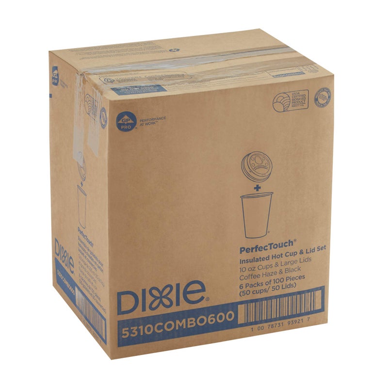 Georgia-Pacific Dixie PerfecTouch 10 oz Paper Coffee Cups and Lids By GP PRO, Coffee Haze Design, 300 Disposable Cups and Lids (50 Disposable Cups and Lids Per Pack, 6 Packs Per Case), 5310COMBO600 - Image 4